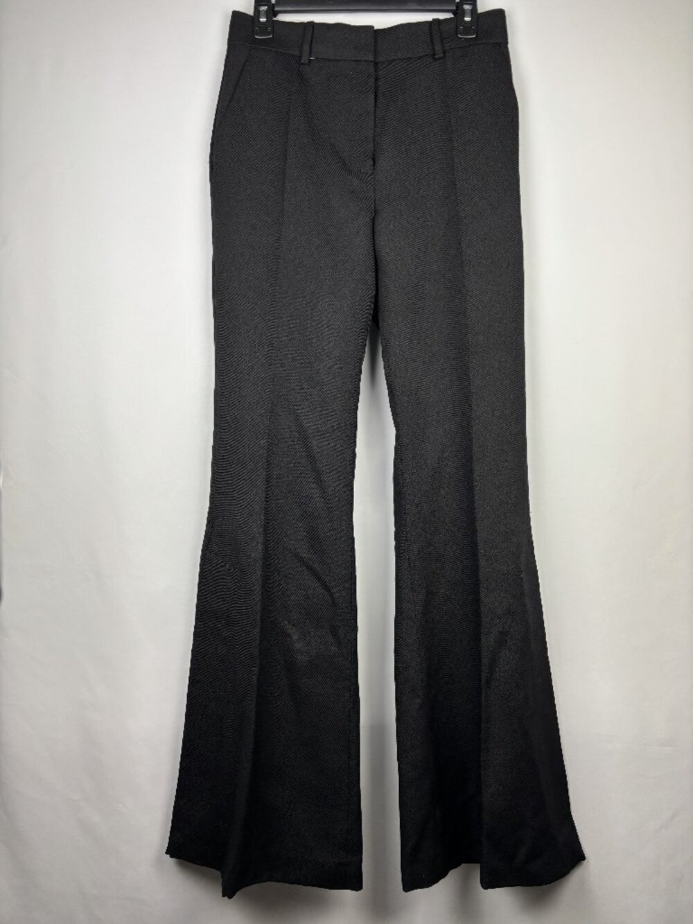 6 MNG Selection Black 100% Wool Trouser Dress Pant Taper Flare Slit Leg Lined